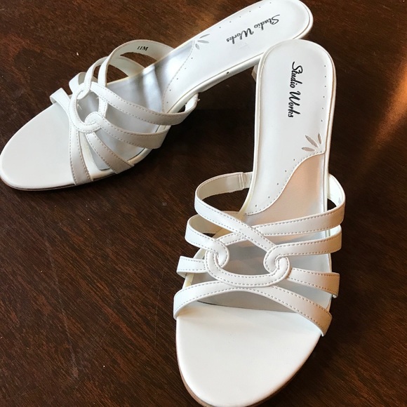 Studio Works White Slip on Sandals - Picture 1 of 3